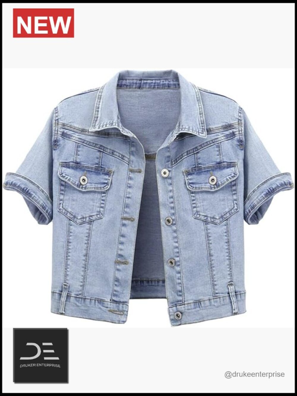 Crop Denim Trucker Jacket Short Sleeve Jean Coat Tops